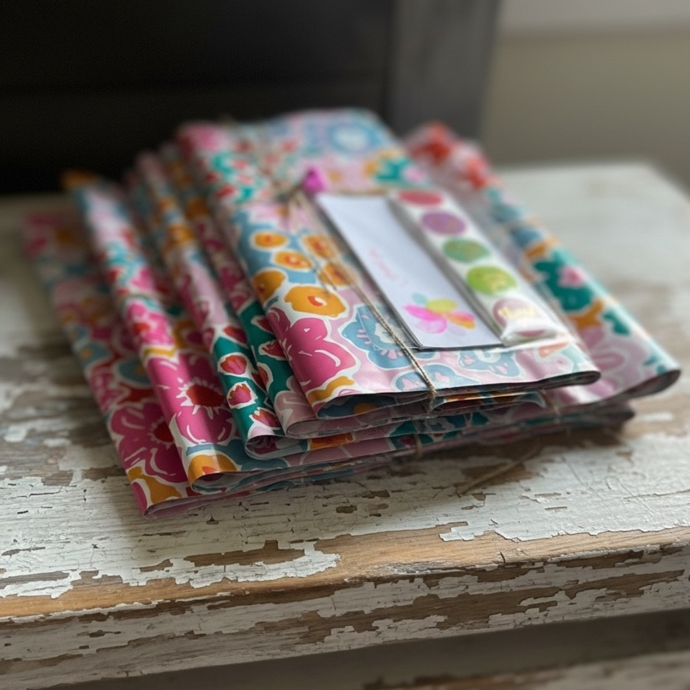 Crafted Shipping Bundles- 5 of 10x13 Polys with 5 HandCrafted Cards, & Stickers.